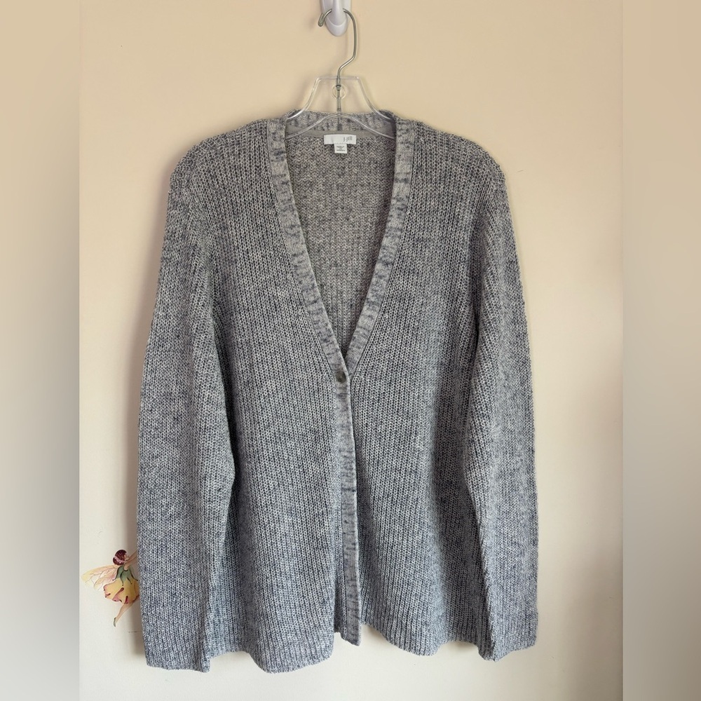 J. Jill Cardigan Knit Gray Sweater V- neck Open Front Size 2X( 20-22W)